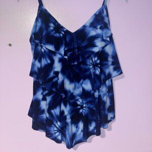 Aqua Green Swimsuit Tie Dye Tiered Ruffle Tankini Top Size S 4/6